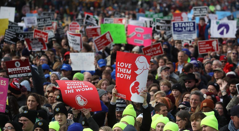 WASHINGTON, DC - JANUARY 24: People gather for the 47th March For Life rally on the National Mall where U.S. President Donald Trump addressed the crowd, January 24, 2019 in Washington, DC. The Right to Life Campaign held its annual March For Life rally an