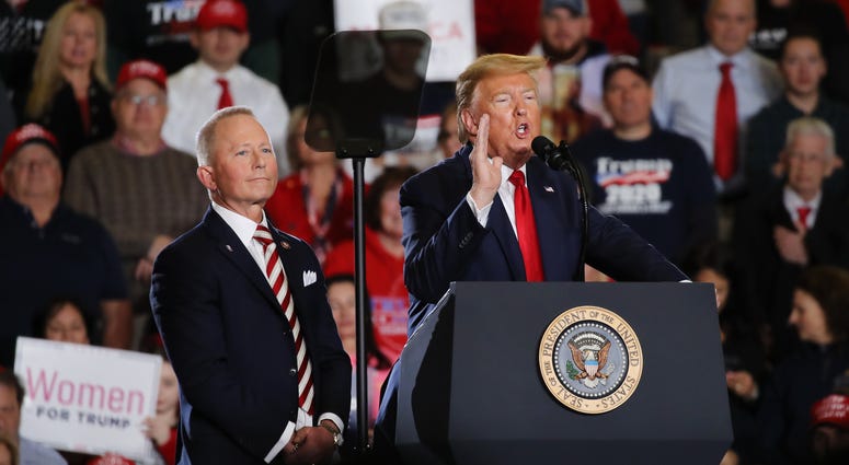 WILDWOOD, NEW JERSEY - JANUARY 28: U.S. Congressman Jeff Van Drew joins President Donald Trump at an evening “Keep America Great Rally” at the Wildwood Convention Center on January 28, 2020 in Wildwood, New Jersey. Trump was in the Southern New Jersey tow