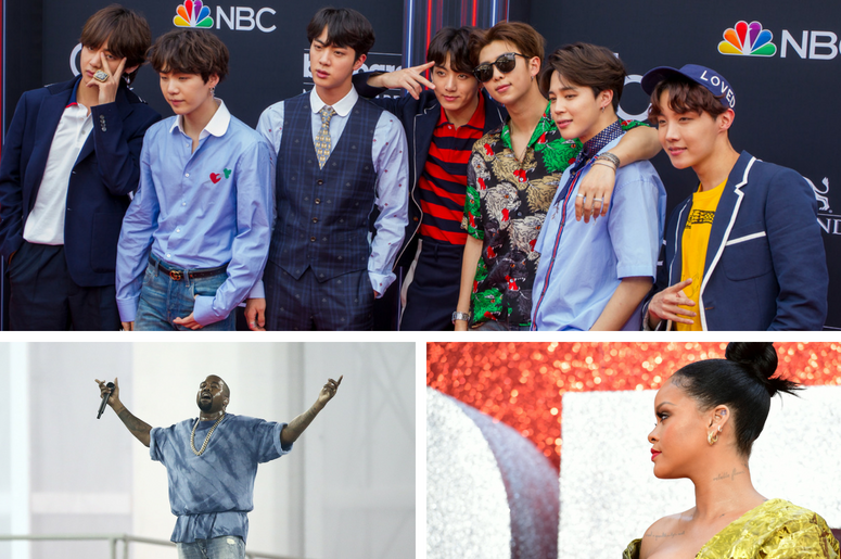 BTS, Kanye West and Rihanna BTS, Kanye West and Rihanna