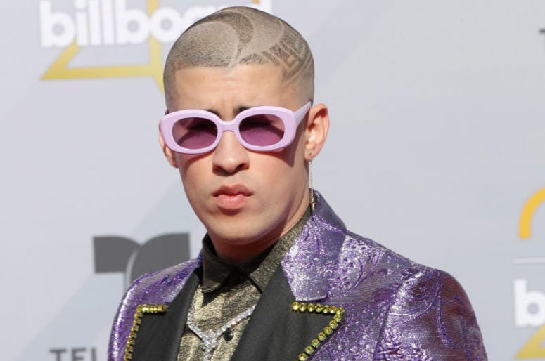2018 Billboard Latin Music Awards - Arrivals - LAS VEGAS, NV - APRIL 26: Bad Bunny attends the 2018 Billboard Latin Music Awards at the Mandalay Bay Events Center on April 26, 2018 in Las Vegas, Nevada. 2018 Billboard Latin Music Awards - Arrivals - LAS VEGAS, NV - APRIL 26: Bad Bunny attends the 2018 Billboard Latin Music Awards at the Mandalay Bay Events Center on April 26, 2018 in Las Vegas, Nevada.