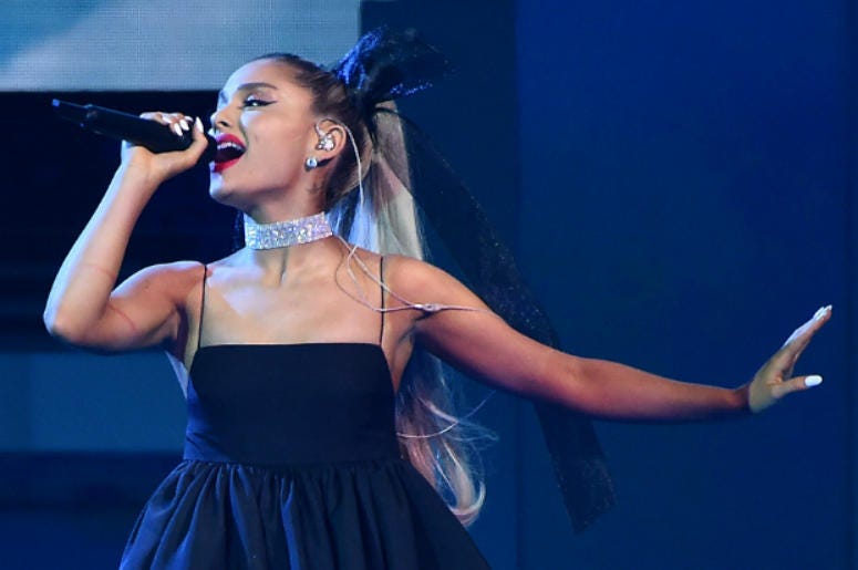 Ariana Grande LAS VEGAS, NV - MAY 20: Ariana Grande performs at the 2018 Billboard Music Awards at MGM Grand Garden Arena on May 20, 2018 in Las Vegas, Nevada.