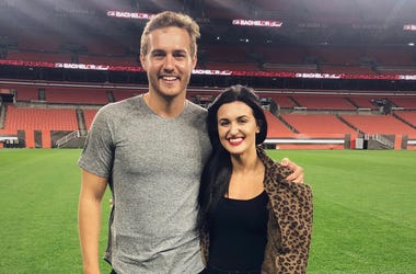 Morgan from Q104's The Jeremiah Show and Pilot Peter from ABC's The Bachelor at FirstEnergy Stadium in Cleveland