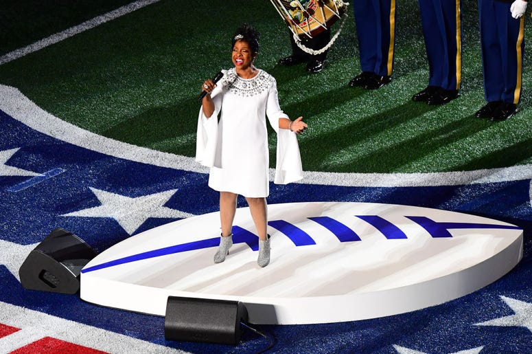 ATLANTA, GEORGIA - FEBRUARY 03: Gladys Knight performs the National Anthem prior to Super Bowl LIII between the New England Patriots and the Los Angeles Rams at Mercedes-Benz Stadium on February 03, 2019 in Atlanta, Georgia. (Photo by Scott Cunningham/Get