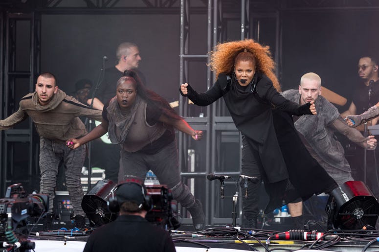 GLASTONBURY, ENGLAND - JUNE 29: Janet Jackson performs on the Pyramid stage on day four of Glastonbury Festival at Worthy Farm, Pilton on June 29, 2019 in Glastonbury, England. (Photo by Ian Gavan/Getty Images)