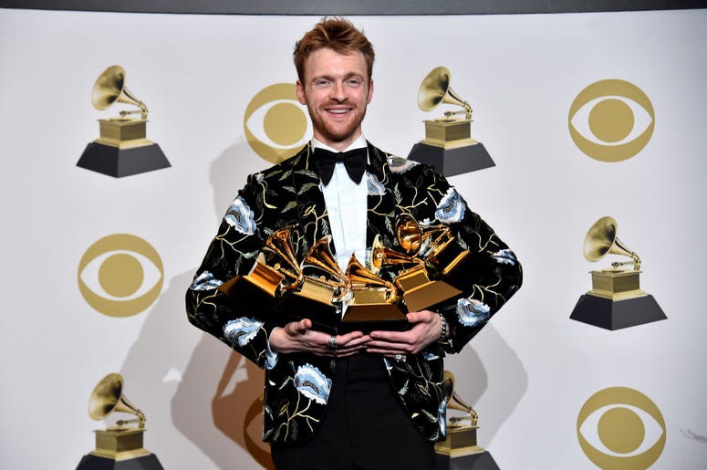 LOS ANGELES, CALIFORNIA - JANUARY 26: Finneas O'Connell, winner of Best Engineered Album Non-Classical for "when we all fall asleep, where do we go?", Song of the Year for "Bad Guy", and Producer Of The Year Non-Classical, poses in the press room during t