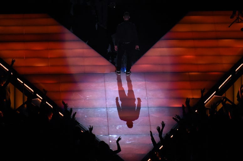 Feb 3, 2019; Atlanta, GA, USA; Maroon 5 lead singer Adam Levine performs in Super Bowl LIII at Mercedes-Benz Stadium. Mandatory Credit: Richard Mackson-USA TODAY Sports Feb 3, 2019; Atlanta, GA, USA; Maroon 5 lead singer Adam Levine performs in Super Bowl LIII at Mercedes-Benz Stadium. Mandatory Credit: Richard Mackson-USA TODAY Sports