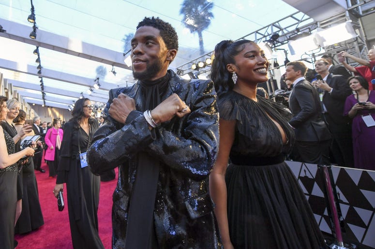 February 24, 2019; Los Angeles, CA, USA; Chadwick Boseman arrives at the 91st Academy Awards at the Dolby Theatre. Mandatory Credit: Robert Hanashiro-USA TODAY NETWORK February 24, 2019; Los Angeles, CA, USA; Chadwick Boseman arrives at the 91st Academy Awards at the Dolby Theatre. Mandatory Credit: Robert Hanashiro-USA TODAY NETWORK