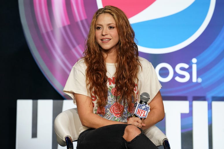 Jan 30, 2020; Miami, Florida, USA; Recording artist Shakira during the Super Bowl LIV halftime talent show press conference at Hilton Downtown. Mandatory Credit: Kirby Lee-USA TODAY Sports