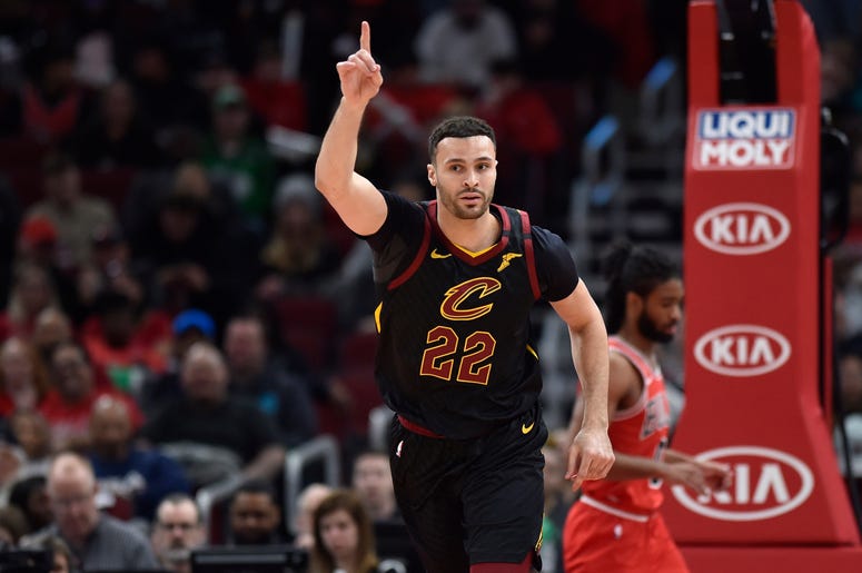 Mar 10, 2020; Chicago, Illinois, USA; Cleveland Cavaliers forward Larry Nance Jr. (22) reacts after scoring against the Chicago Bulls at United Center. Mandatory Credit: Quinn Harris-USA TODAY Sports