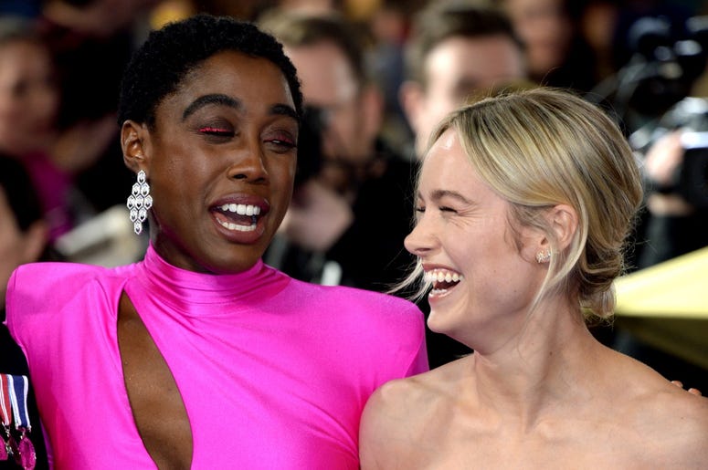 2/27/2019 - Lashana Lynch (left) and Brie Larson attending the European premiere of Captain Marvel at Curzon Mayfair, London. Picture Credit Should Read: Doug Peters/EMPICS Entertainment (Photo by PA Images/Sipa USA) *** US Rights Only *** 2/27/2019 - Lashana Lynch (left) and Brie Larson attending the European premiere of Captain Marvel at Curzon Mayfair, London. Picture Credit Should Read: Doug Peters/EMPICS Entertainment (Photo by PA Images/Sipa USA) *** US Rights Only ***