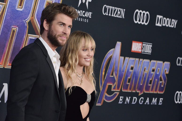 (L-R) Liam Hemsworth and Miley Cyrus at Marvel Studios' "Avengers: Endgame" World Premiere held at the Los Angeles Convention Center in Los Angeles, CA on Monday, April 22, 2019. (Photo By Sthanlee B. Mirador/Sipa USA) (L-R) Liam Hemsworth and Miley Cyrus at Marvel Studios' "Avengers: Endgame" World Premiere held at the Los Angeles Convention Center in Los Angeles, CA on Monday, April 22, 2019. (Photo By Sthanlee B. Mirador/Sipa USA)