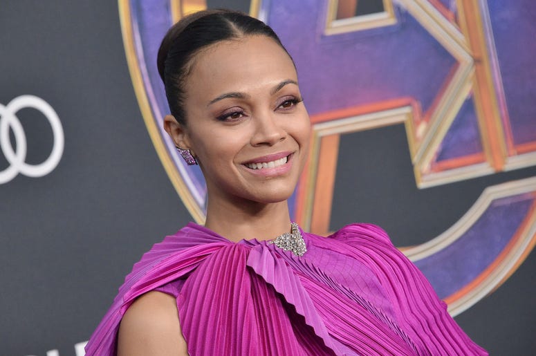 Zoe Saldana arrives at Marvel Studios' "Avengers: Endgame" World Premiere held at the Los Angeles Convention Center in Los Angeles, CA on Monday, April 22, 2019. (Photo By Sthanlee B. Mirador/Sipa USA) Zoe Saldana arrives at Marvel Studios' "Avengers: Endgame" World Premiere held at the Los Angeles Convention Center in Los Angeles, CA on Monday, April 22, 2019. (Photo By Sthanlee B. Mirador/Sipa USA)