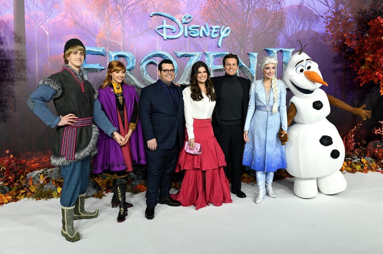 11/17/2019 - Kristoff, Anna, Josh Gad, Idina Menzel and Jonathan Groff, Elsa and Olaf (left to right) attending the Frozen 2 European Premiere held at BFI Southbank, London. (Photo by PA Images/Sipa USA) *** US Rights Only *** 11/17/2019 - Kristoff, Anna, Josh Gad, Idina Menzel and Jonathan Groff, Elsa and Olaf (left to right) attending the Frozen 2 European Premiere held at BFI Southbank, London. (Photo by PA Images/Sipa USA) *** US Rights Only ***
