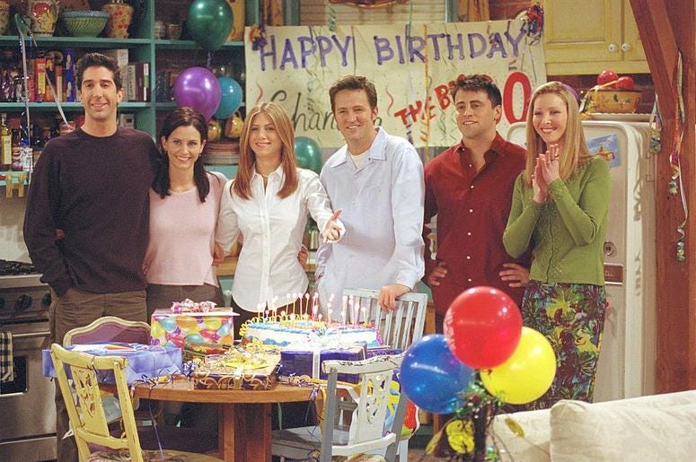 385848 27: Cast members of NBC's comedy series "Friends." Pictured (l to r): David Schwimmer as Ross Geller, Courteney Cox as Monica Geller, Jennifer Aniston as Rachel Cook, Matthew Perry as Chandler Bing, Matt LeBlanc as Joey Tribbiani and Lisa Kudrow as 385848 27: Cast members of NBC's comedy series "Friends." Pictured (l to r): David Schwimmer as Ross Geller, Courteney Cox as Monica Geller, Jennifer Aniston as Rachel Cook, Matthew Perry as Chandler Bing, Matt LeBlanc as Joey Tribbiani and Lisa Kudrow as
