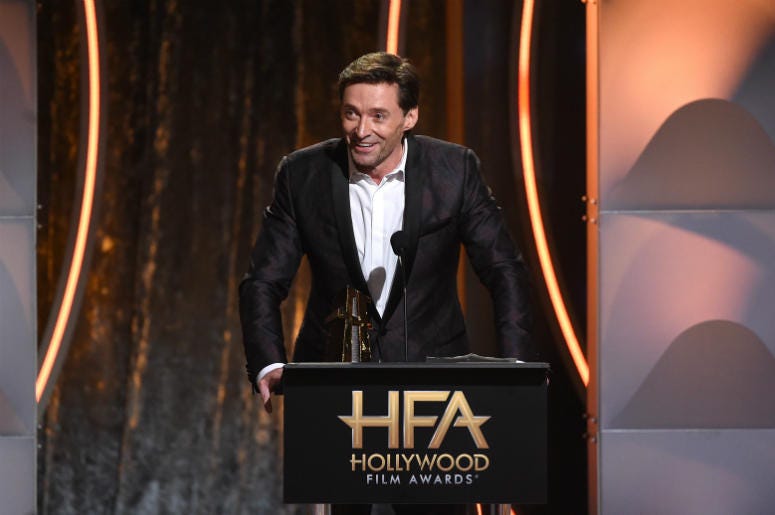 Hugh Jackman accepts the Hollywood Actor Award onstage during the 22nd Annual Hollywood Film Awards Hugh Jackman accepts the Hollywood Actor Award onstage during the 22nd Annual Hollywood Film Awards