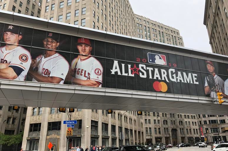 A photo of 2019 MLB all-star game signage in downtown Cleveland at the JACK Casino A photo of 2019 MLB all-star game signage in downtown Cleveland at the JACK Casino