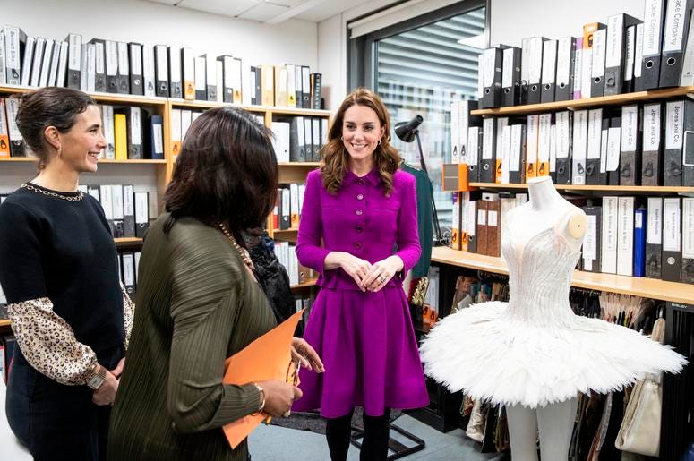 1/16/2019 - The Duchess of Cambridge in the Pattern Room with Fay Fullerton, Head of Costume at the Royal Opera House in London. (Photo by PA Images/Sipa USA) *** US Rights Only *** 1/16/2019 - The Duchess of Cambridge in the Pattern Room with Fay Fullerton, Head of Costume at the Royal Opera House in London. (Photo by PA Images/Sipa USA) *** US Rights Only ***