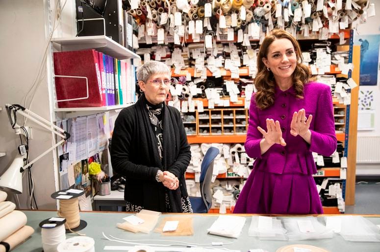1/16/2019 - The Duchess of Cambridge in the Stock Room with Morag Beaton, Stock room supervisor during her visit to the Royal Opera House in London. (Photo by PA Images/Sipa USA) *** US Rights Only *** 1/16/2019 - The Duchess of Cambridge in the Stock Room with Morag Beaton, Stock room supervisor during her visit to the Royal Opera House in London. (Photo by PA Images/Sipa USA) *** US Rights Only ***