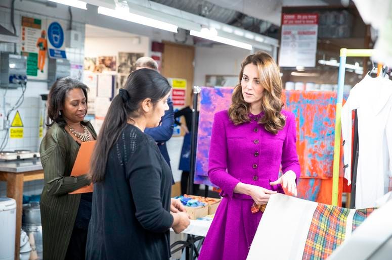 1/16/2019 - The Duchess of Cambridge in the Dye Department with Parveen Banga, Head of Dye Department during her visit to the Royal Opera House in London. (Photo by PA Images/Sipa USA) *** US Rights Only *** 1/16/2019 - The Duchess of Cambridge in the Dye Department with Parveen Banga, Head of Dye Department during her visit to the Royal Opera House in London. (Photo by PA Images/Sipa USA) *** US Rights Only ***