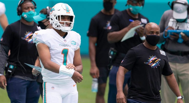 Tua Tagovailoa on sidelines in Miami Tua Tagovailoa on sidelines in Miami