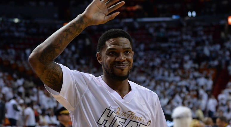 Udonis Haslem waves in NBA Finals