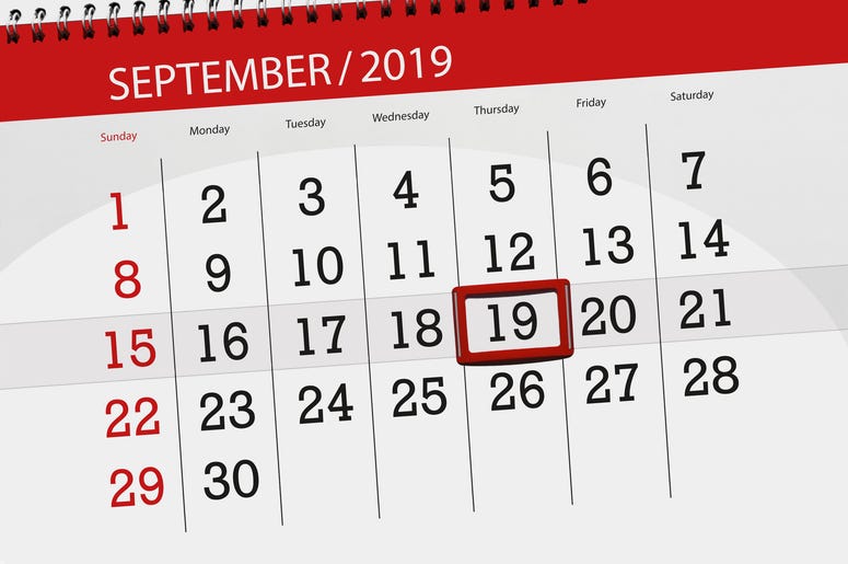 September 19 2019 september 19 2019 on calendar