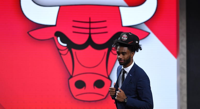 Coby White takes the stage at the Barclays Center after the Bulls drafted him No. 7 overall. Coby White takes the stage at the Barclays Center after the Bulls drafted him No. 7 overall.