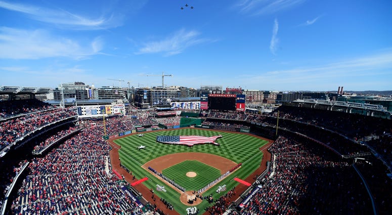 The Nationals and Mets prepare to take the field on Opening Day at Nationals Park. The Nationals and Mets prepare to take the field on Opening Day at Nationals Park.