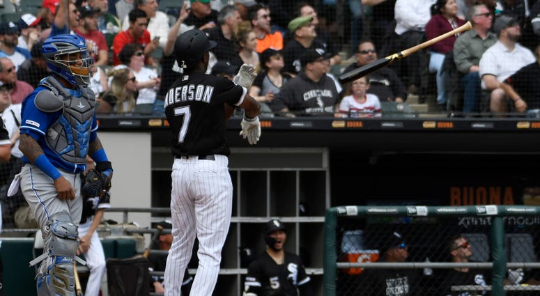 White Sox shortstop Tim Anderson celebrates a homer against the Royals by tossing his bat. White Sox shortstop Tim Anderson celebrates a homer against the Royals by tossing his bat.