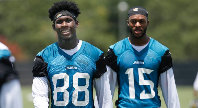 Receivers Allen Hurns, left, and Allen Robinson, right, then with the Jaguars Receivers Allen Hurns, left, and Allen Robinson, right, then with the Jaguars