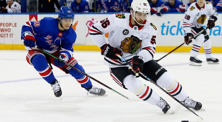 Blackhawks defenseman Erik Gustafsson (56) Blackhawks defenseman Erik Gustafsson (56)