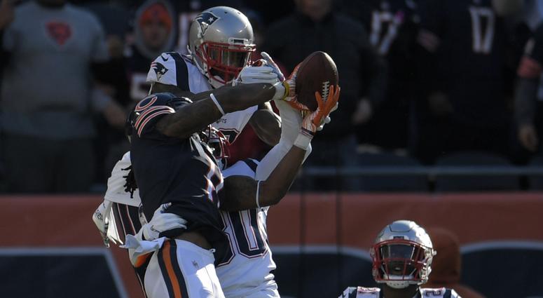 Bears receiver Kevin White catches a Hail Mary but is tackled just short of the end zone against the Patriots. Bears receiver Kevin White catches a Hail Mary but is tackled just short of the end zone against the Patriots.
