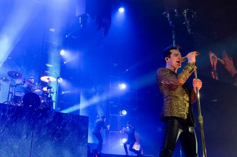 Dan Pawlovich, Erm Navarro, Chris Bautista and Brendon Urie of Panic! at the Disco at Allstate Arena on March 11, 2017 Dan Pawlovich, Erm Navarro, Chris Bautista and Brendon Urie of Panic! at the Disco at Allstate Arena on March 11, 2017