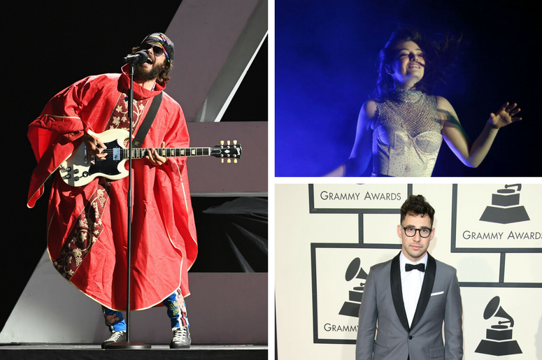 Jared Leto of Thirty Seconds to Mars, Lorde, Jack Antonoff of Bleachers Jared Leto of Thirty Seconds to Mars, Lorde, Jack Antonoff of Bleachers