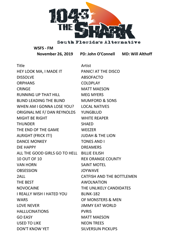 Playlist 11-26-19