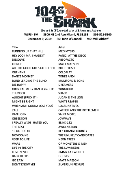 Playlist 12-9-19