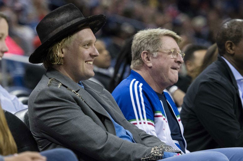 Musician Win Butler (hat) of rock group Arcade Fire watches the game between the New Orleans Pelicans and the LA Clippers at the Smoothie King Center. Musician Win Butler (hat) of rock group Arcade Fire watches the game between the New Orleans Pelicans and the LA Clippers at the Smoothie King Center.