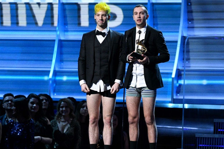 Twenty One Pilots accepts Best Pop Duo Group Performance during the 59th Annual Grammy Awards at Staples Center Twenty One Pilots accepts Best Pop Duo Group Performance during the 59th Annual Grammy Awards at Staples Center