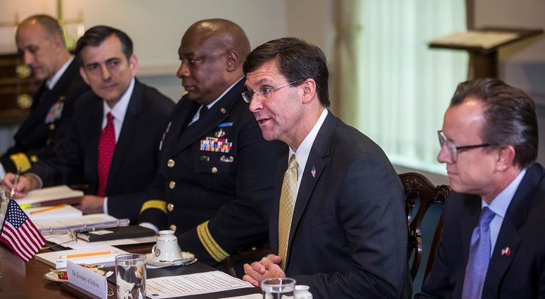 U.S. Secretary of Defense Mark Esper speaks during a meeting with Crown Prince of Bahrain Salman Bin Hamad Al Khalifa at the Pentagon on September 17, 2019 in Arlington, Virginia.