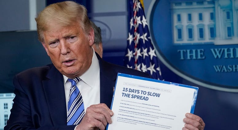 U.S. President Donald Trump speaks at the daily coronavirus briefing at the White House on March 23, 2020. The U.S. Congress continues to work on legislation for the nearly $2 trillion dollar aid package to deal with the COVID-19 pandemic.