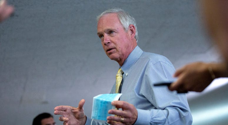 U.S. Sen. Ron Johnson (R-WI) speaks to members of the media as he arrives for the weekly Senate Republican policy luncheon in the Hart Senate Office Building on June 30, 2020 in Washington, DC.