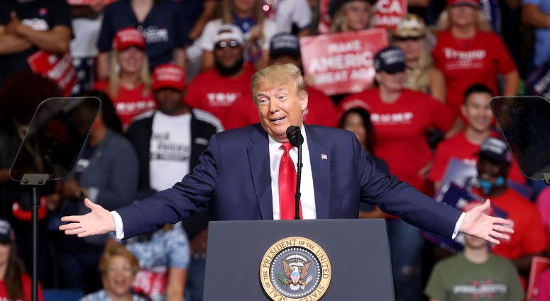 U.S. President Donald Trump speaks at a campaign rally at the BOK Center, June 20, 2020 in Tulsa, Oklahoma. Trump is holding his first political rally since the start of the coronavirus pandemic at the BOK Center