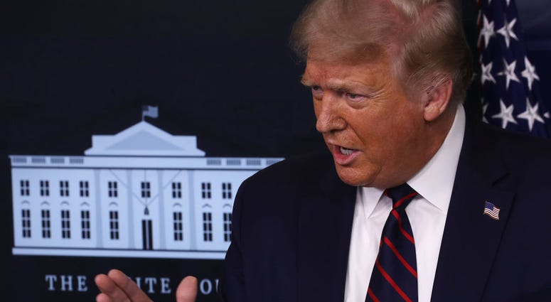 U.S. President Donald Trump speaks to reporters during a news conference in the Brady Press Briefing Room at the White House July 21, 2020 in Washington, DC.