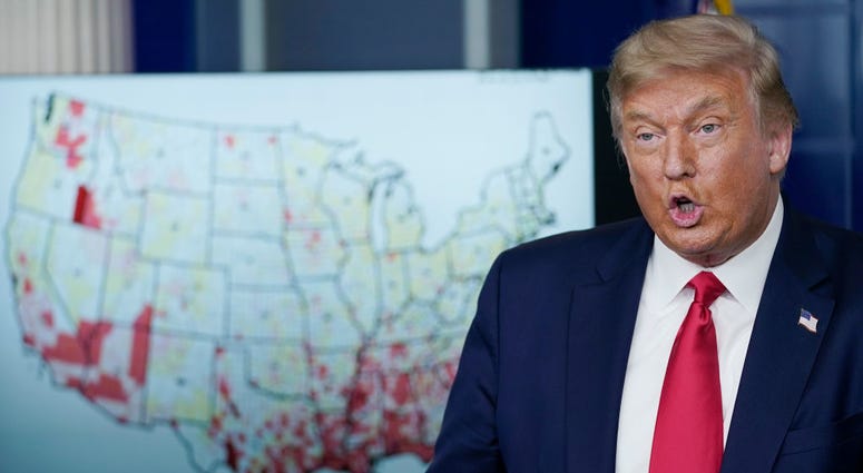 U.S. President Donald Trump speaks during a news conference about his administration's response to the ongoing coronavirus pandemic at the White House on July 23, 2020 in Washington, DC.
