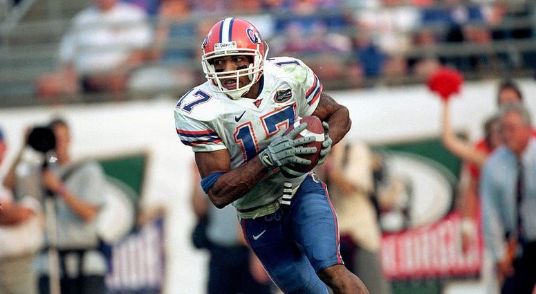 Reche Caldwell #17 of the Florida Gators carries the ball during the game against the Georgia Bulldogs at Alltel Stadium in Jacksonville on Oct. 28, 2000.