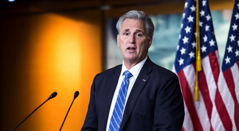 House Minority Leader Kevin McCarthy (R-CA) speaks during a weekly news conference May 16, 2019 on Capitol Hill in Washington, DC.
