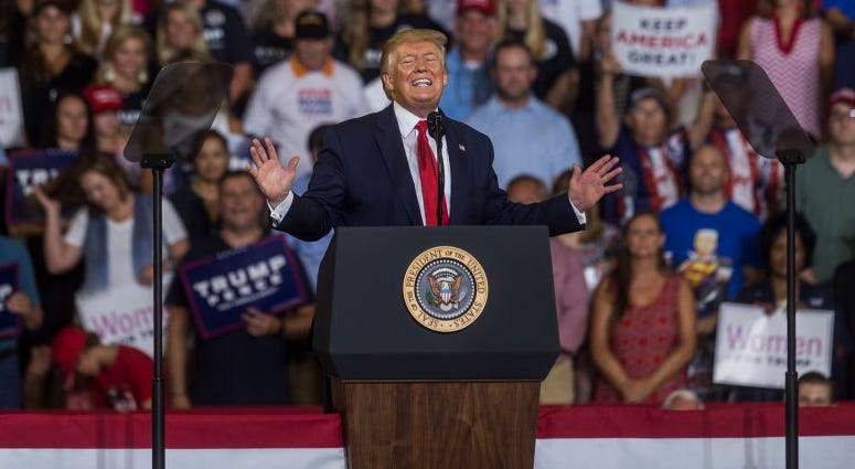President Donald Trump speaks during a Keep America Great rally on July 17, 2019 in Greenville, North Carolina.