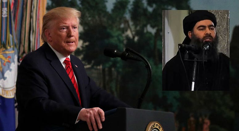 President Trump announced that ISIS leader Abu Bakr al-Baghdadi has been killed in a military operation in northwest Syria. U.S. President Donald Trump makes a statement in the Diplomatic Reception Room of the White House October 27, 2019 in Washington, DC.