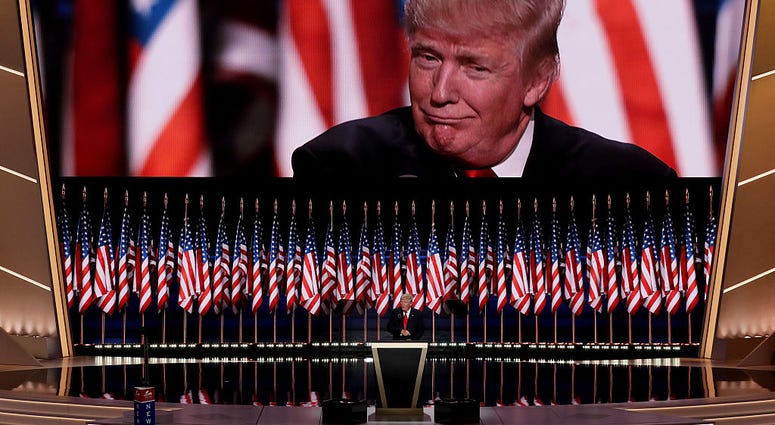 Republican presidential candidate Donald Trump delivers a speech during the evening session on the fourth day of the Republican National Convention on July 21, 2016 at the Quicken Loans Arena in Cleveland, Ohio.