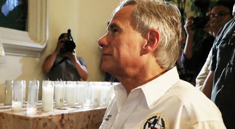 Texas Governor Greg Abbott visits St Pius X Church following a vigil for victims after a mass shooting which left at least 20 people dead on August 3, 2019 in El Paso, Texas.